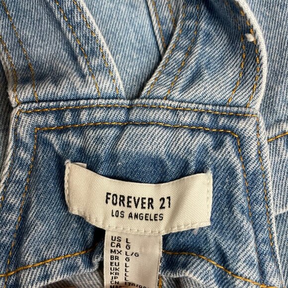 Forever 21 Women's Embroidered Floral Blue Denim Skirt Overall Pockets Sz Large - Picture 7 of 9